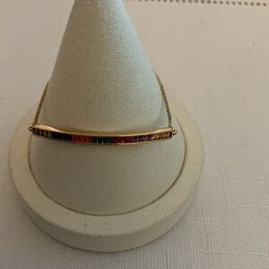 Rainbow Color Rhinestone Gold Tone Bolo Bracelet